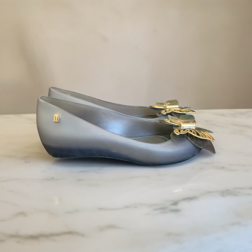 Charcoal Gray Gold Butterfly Melissa Ultragirl Adult Women’s Slip On Shoes - Picture 8 of 12